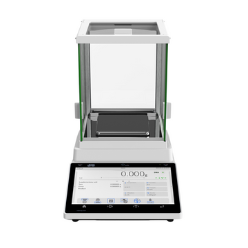 Radwag PS 5Y Precision Balance with a color touchscreen display, white weighing platform, and green accents.